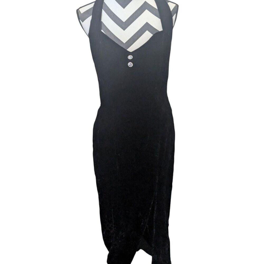 Vintage By Choice California Black Velvet Halter Dress, Size 13